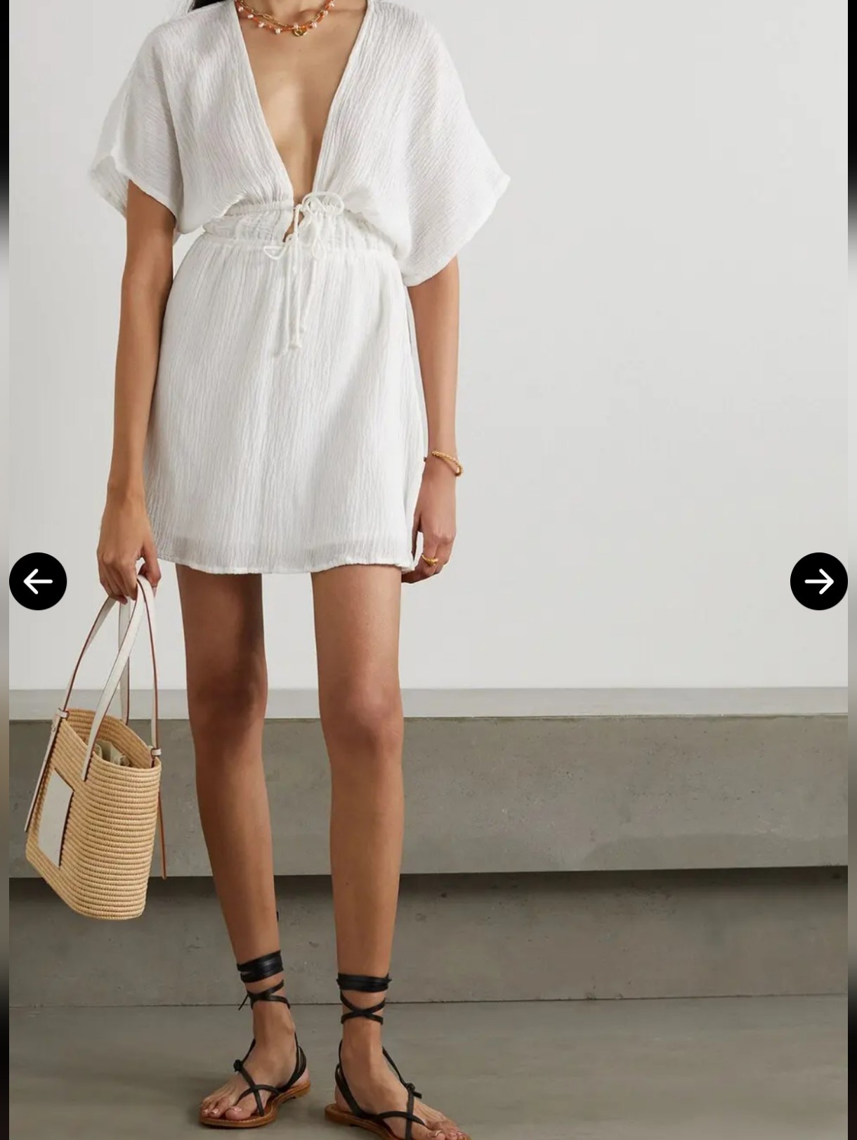 Faithfull The Brand Coralia White Crinkled Linen Mini Dress Sz M Usa 6 Plunge